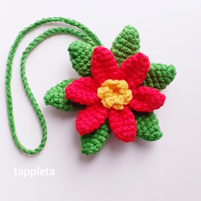 Poinsettia charm crochet pattern, Crochet Poinsettia ornament rear view mirror car, Christmas car decor crochet flower bag charm accessories