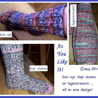 As You Like It -- toe-up, top-down and legwarmers all in one