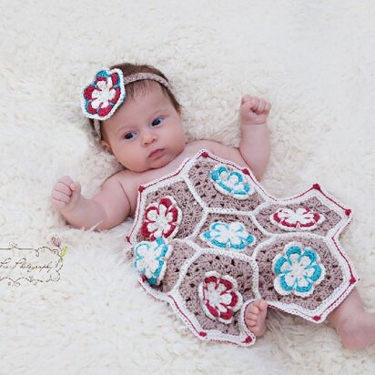 Flower Granny Hexagon Coverlet and Headband