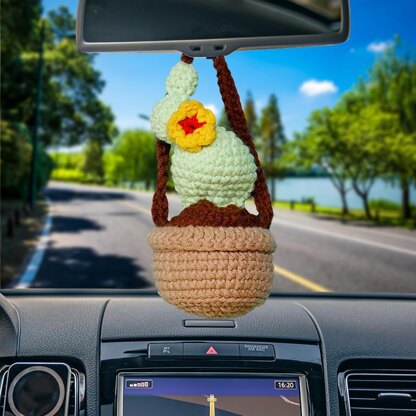 Yellow Cactus Flower Basket Car Hanging