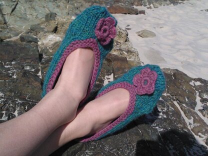 Ladies knitted cosy ballet slippers