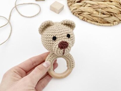 Crochet bear pattern baby rattle toy Amigurumi teething ring