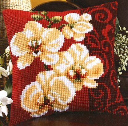 Vervaco White Orchids Cushion Front Chunky Cross Stitch Kit - 40cm x 40cm