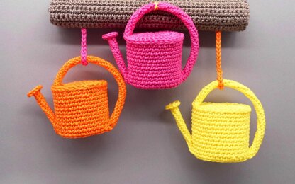 Tulips & watering cans hanging decoration - simple from scraps of yarn