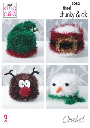 Crochet Christmas Toilet Roll Covers in King Cole Tinsel Chunky & Dollymix DK - 9082 - Downloadable PDF