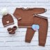 Oran 3-6mths pram set Jumper, pants, hat & booties