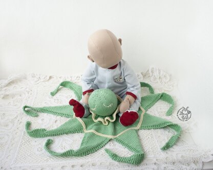 Knitted flat Octopus Toy Baby Lace Blanket.