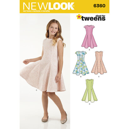 New Look Girls' Sized for Tweens Dress 6360 - Paper Pattern, Size A (8-10-12-14-16)