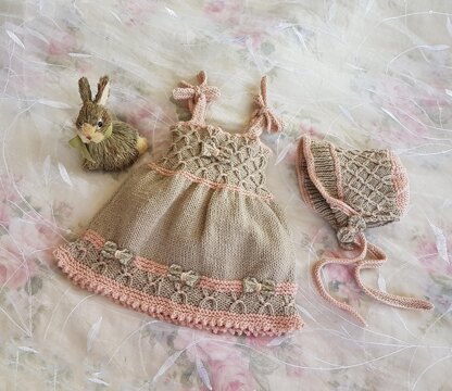 Little Bo-Peep Baby Dress, Bonnet and bootie set (0 to 24 months)