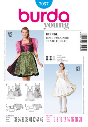 Burda Style Folklore Dress Sewing Pattern B7057 - Paper Pattern, Size 6-20