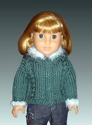 Faux Fur Hooded jacket, PDF Doll clothes knitting pattern, fits Amaerican Girl Doll and 18 inch dolls