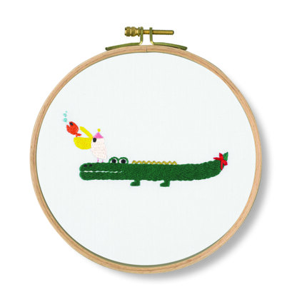 DMC Invitation! Crocodile (printed fabric, 7" hoop) Embroidery Kit -  35cm x 35cm