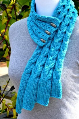 Waterfall Cables Scarf ( Stay On/ Buttoned / Cable Scarf Knitting Pattern )
