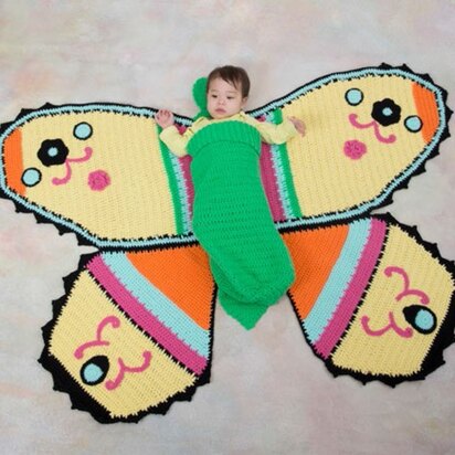 Butterfly Baby Blanket & Cocoon in Red Heart Anne Geddes Baby - LW3572