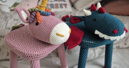 Unicorn and Dragon Crochet Chair Cover patterns amigurumi