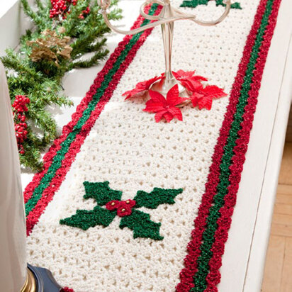 Holly Table Runner in Red Heart Holiday - LW2622 - Downloadable PDF