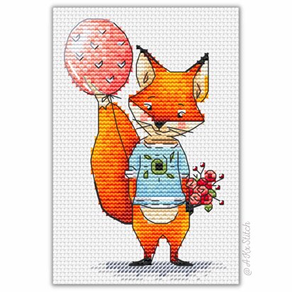 Fox with Balloon "Best Wishes" Cross Stitch PDF Pattern