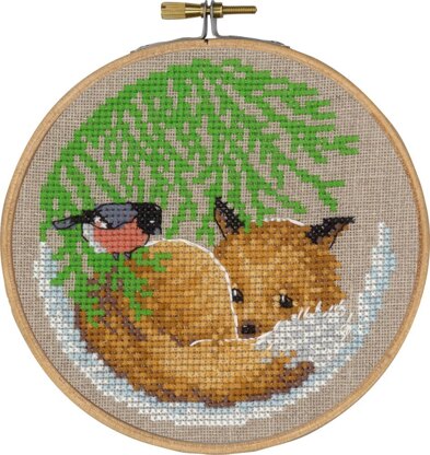 Permin Fox Cross Stitch Kit (with hoop) - 13cm