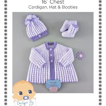 Sophy Newborn cardigan Hat & Booties 16 inch chest