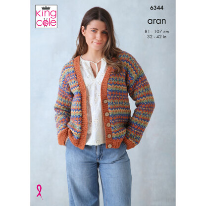 Cardigan and Tank Top knitted in King Cole Forest Aran - P6344