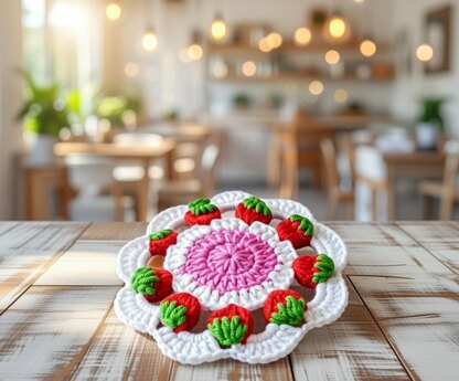 Crochet Strawberry Coaster Pattern PDF + Video Tutorial3