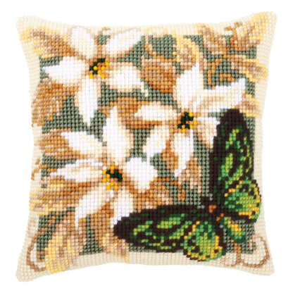 Vervaco Green Butterfly Cross Stitch Cushion Kit - 40 x 40 cm