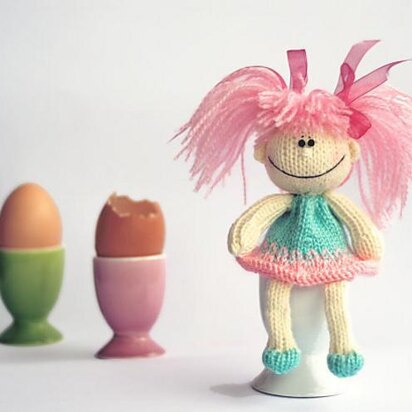 Funny small doll with pink hair for keeping warm breakfast egg