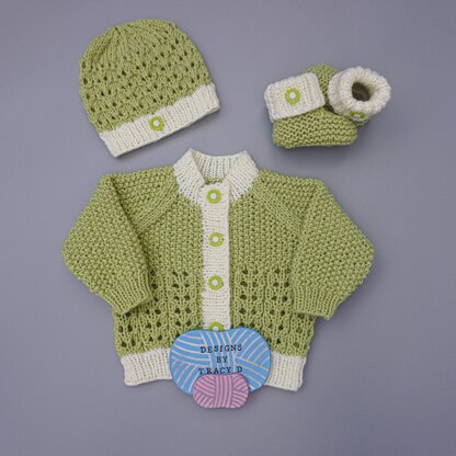 Nathalie cardigan, hat & booties 16 inch chest