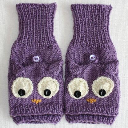 Twit twoo: Owl flip top mitts