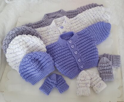 Snuggly Baby Cardigan, Hat & Mittens