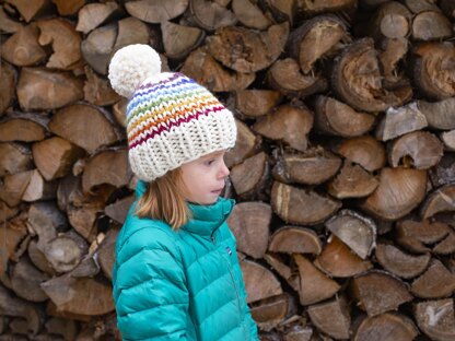 Rainbow Chunky Pompom Hat