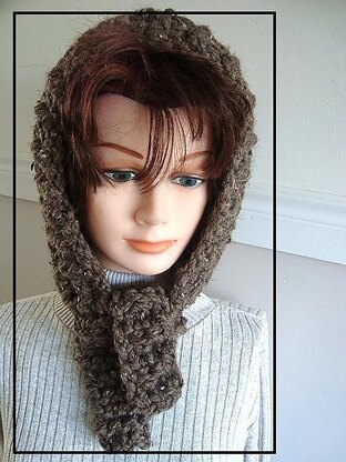 517, SNUGGLY  crochet WOOLY HOOD HAT, age 5 to adult