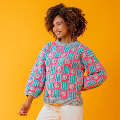 Bold Block Sweater - Free Crochet Pattern for Women in Paintbox Yarns Cotton DK