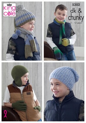 Boy's Hats, Scarves, Gloves and Mittens in King Cole - 5202 - Downloadable PDF