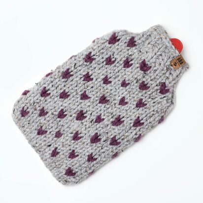 Hot Water Bottle Cover Fair Isle Mini Hearts Chunky Wool