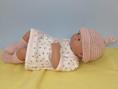 Just For Preemies - Premature Baby Garter Stitch Topknot Beanie and Booties Set