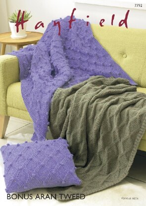 Blankets in Hayfield Bonus Aran Tweed with Wool - 7792- Downloadable PDF