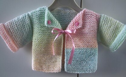 Easy beginner garter stitch DK knitting pattern all square / rectangle no shaping baby first jacket coat 0-3 months