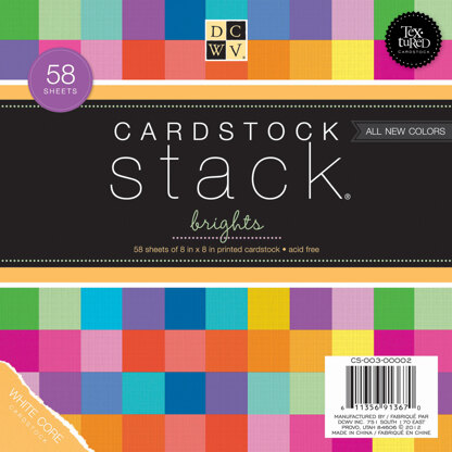 American Crafts DCWV Double-Sided Cardstock Stack 8"X8" 58/Pkg - Brights White Core, 29 Solid Colors/2ea