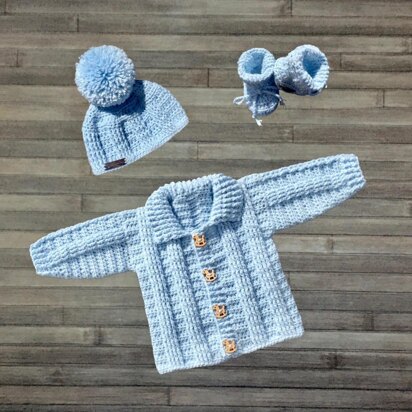 Zeb Cardigan Hat and Booties Set NB - 2 Yrs