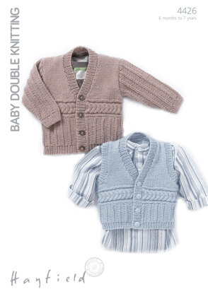 Boys V Neck Cardigan and Waistcoat in Hayfield Baby DK - 4426