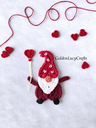 Crochet Valentine's Day Gnome Applique