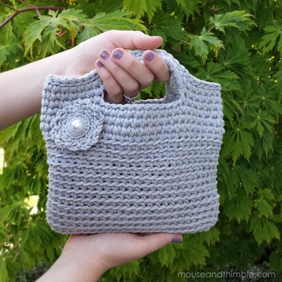 Stone Cotton Purse with Button Flower 2320