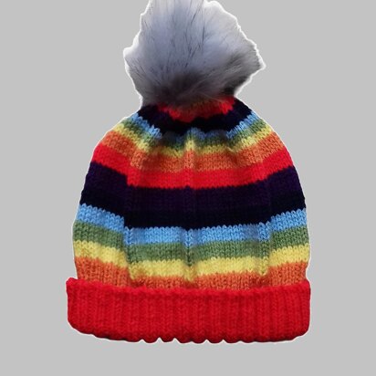 Rainbow Style Beanie - knitting pattern