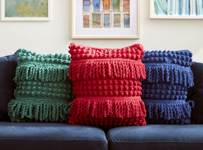 Bobble and Fringe Crochet Pillow in Bernat - Downloadable PDF