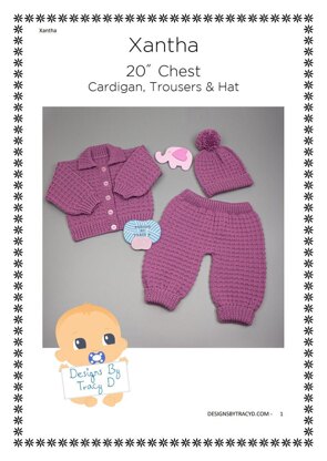 Xantha unisex baby pram set, cardigan, hat & trousers 20" chest