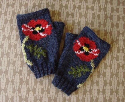 Poppy fingerless mitts/gloves