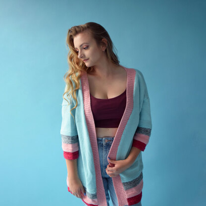 Breezy Striped Cardigan - Free Knitting Pattern for Women in Paintbox Yarns Cotton DK and Metallic DK - Downloadable PDF