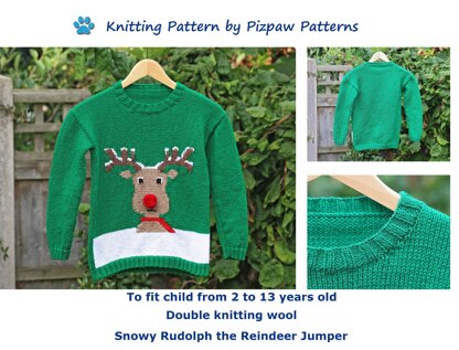 Snowy Rudolph Jumper Knitting Pattern to fit 2 to 13 years old