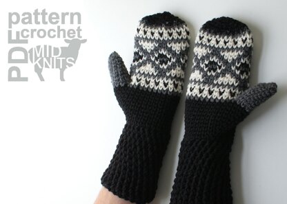 Fair Isle Crochet Diamond Mittens (2016003)